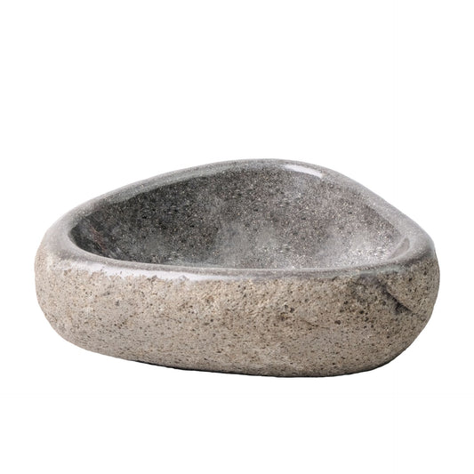 RONDE WASKOM VAN NATUURLIJKE RIVIERSTEEN DUNNE RAND - GRIJS 30-35X15X1,5CM